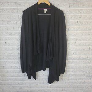 Stylus Women Sweater 3x Plus Cardigan Open Black Asymmetric Cotton Blend SWE53E